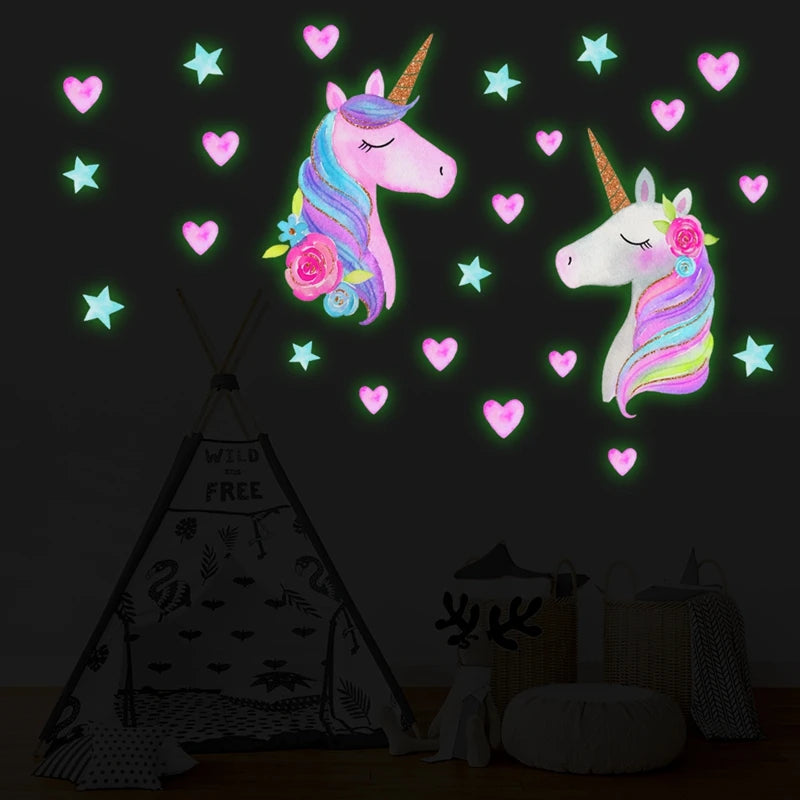 Unicorn Glow in the Dark Wall Stickers – Kids Room Decals Glow Wall Decals Babs
