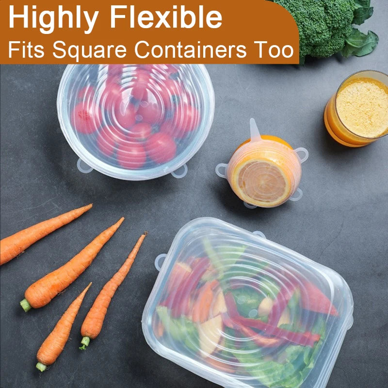 6-Pack Reusable Silicone Stretch Lids for Cans & Bowls Silicone Food Lids Babs