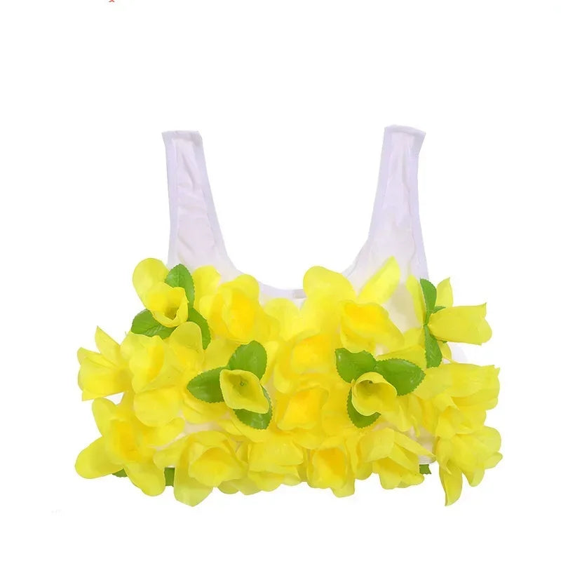 Hawaii Flower Bra Camisole – Kids & Adults Hula Party Top Costume Camisole Babs YELLOW Adult