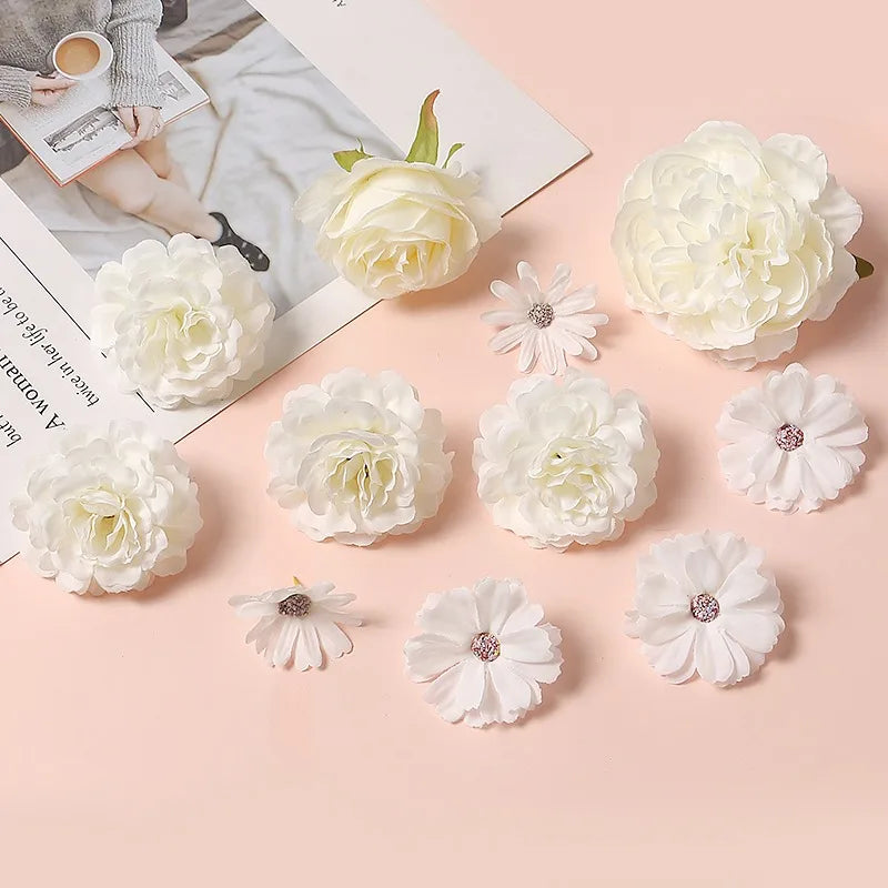 White Artificial Rose Flower Heads – Wedding & Home Decor Artificial Flower Heads Babs