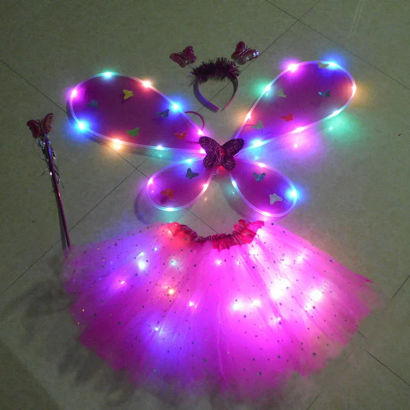 Girls Fairy Angel Glowing Butterfly Wings & Wand Costume Set Kids Costume Set Babs rose