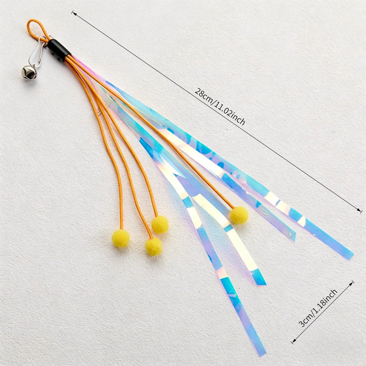 Cat Wand Teaser Toy with Bell, Metallic Foil Tassel & Ribbon Cat Teaser Toy Babs 1Pc-Orange