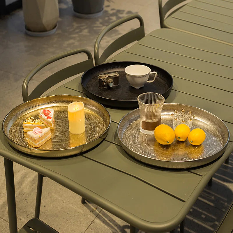 Metal Round Luxury Decorative Tray – Electroplated Geometric Pattern Decorative Serving Tray Babs