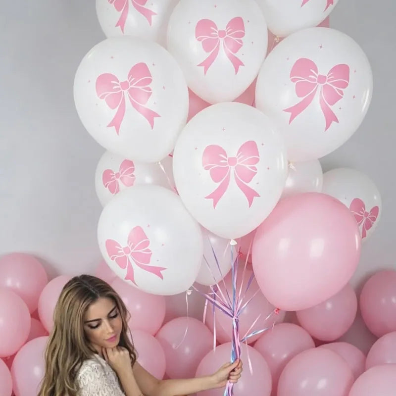 Pink Clear Bow Latex Balloons – Wedding & Birthday Party Decor Latex Party Balloons Babs
