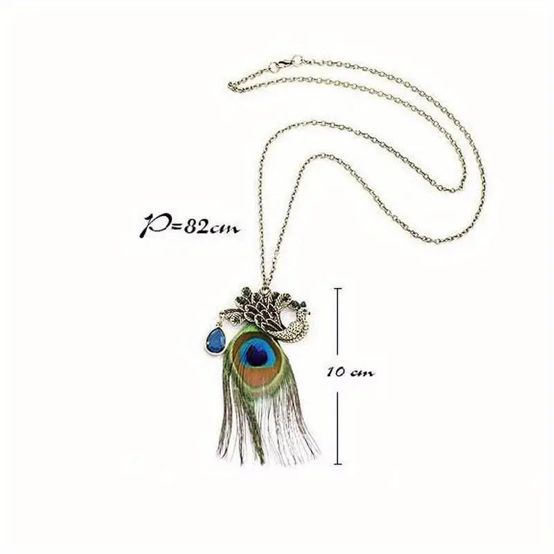 Boho Crystal Peacock Pendant Long Chain Sweater Necklace Pendant Necklace Babs