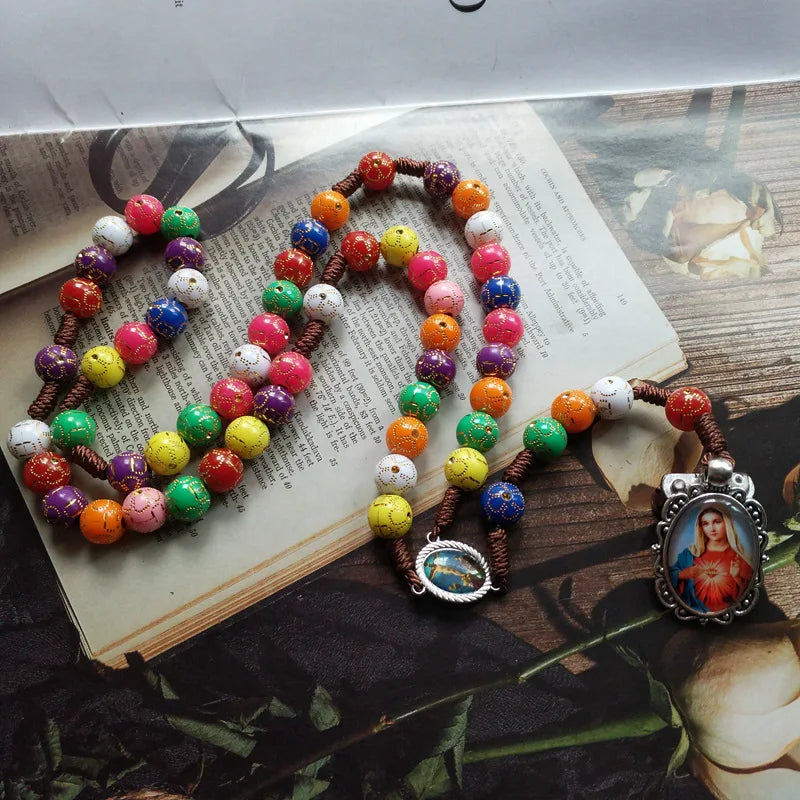 Catholic Rosary Chaplet Colorful Prayer Bead Y-Necklace Gift Religious Pendant Necklace Babs