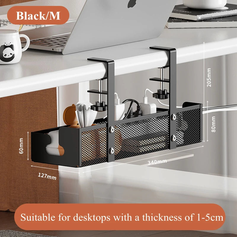 Under Desk Cable Management Tray – Metal Wire Organizer Cable Management Tray Babs Black 34cm