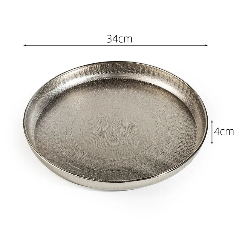 Metal Round Luxury Decorative Tray – Electroplated Geometric Pattern Decorative Serving Tray Babs silvery