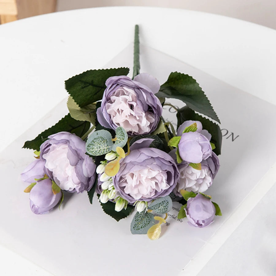 Silk Peony Bouquet – Artificial Flowers for Home & Wedding Artificial Flower Bouquet Babs plum 1pc