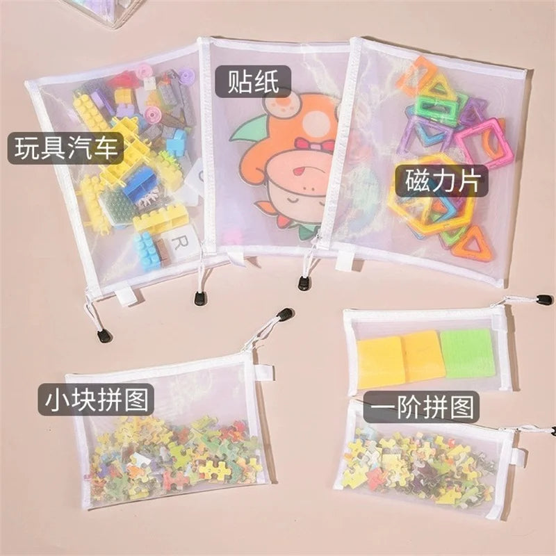 Puzzle & Toy Storage Zipper Mesh Bags for Kids – 3 Sizes Toy Storage Bag Babs