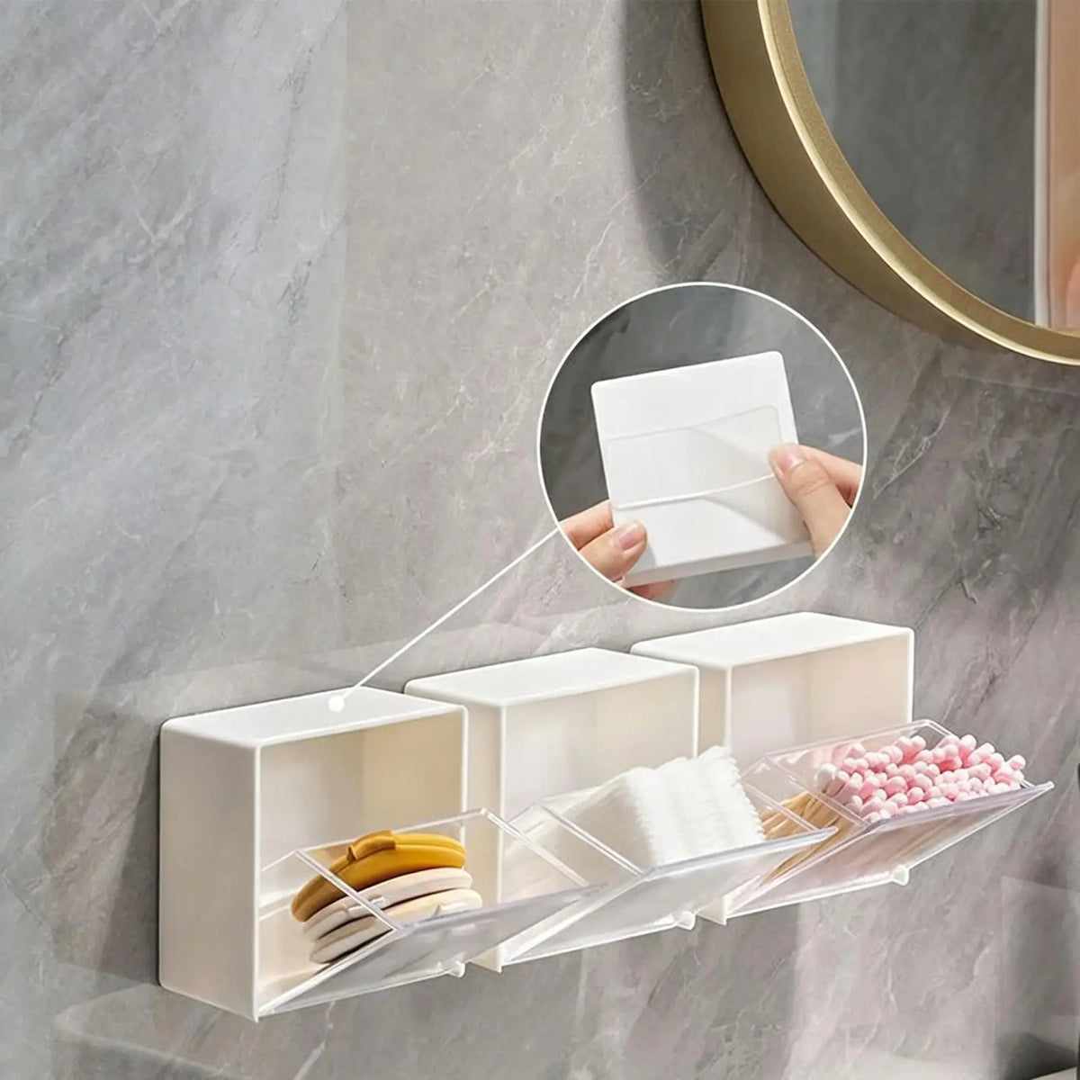 Wall-Mount Cotton Swab & Makeup Organizer Storage Box Bathroom Storage Box Babs