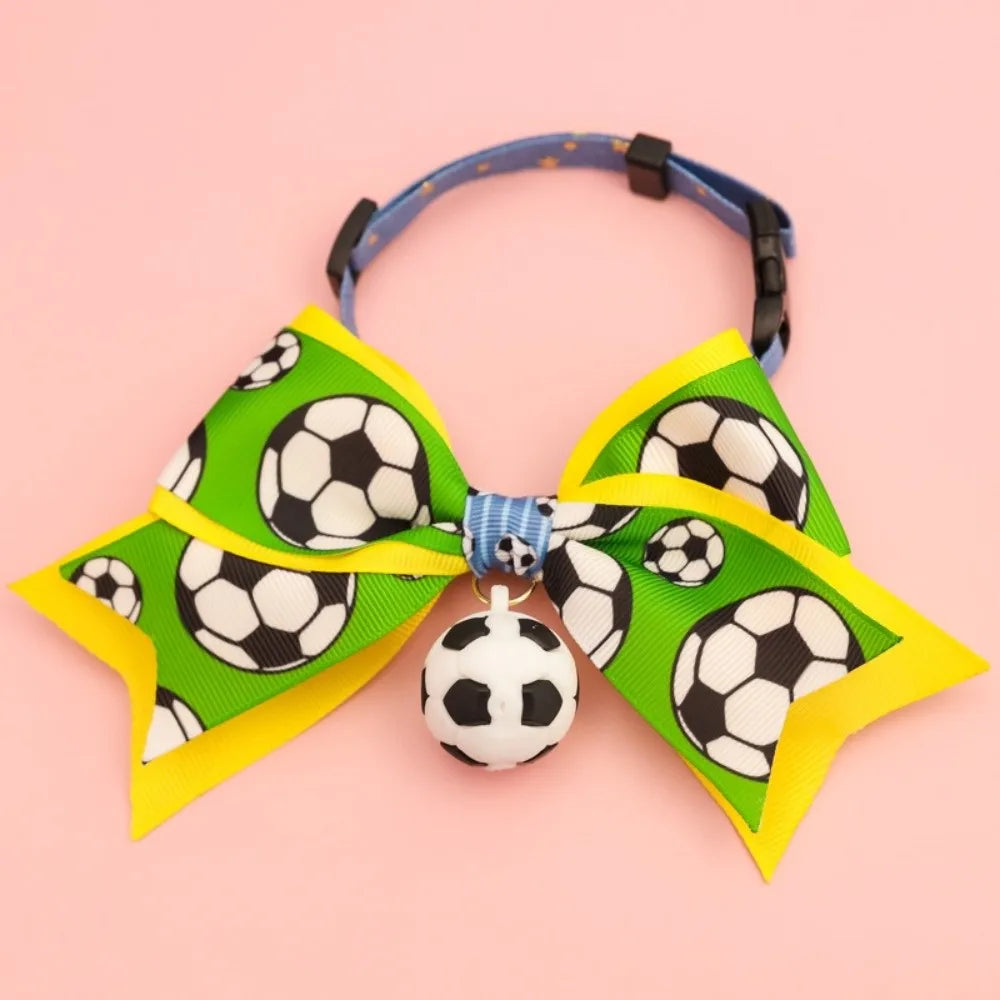 Soccer Football Pet Collar & Bow Tie – Adjustable, Safe Pet Collar Costume Babs Yellow S 1-7kg