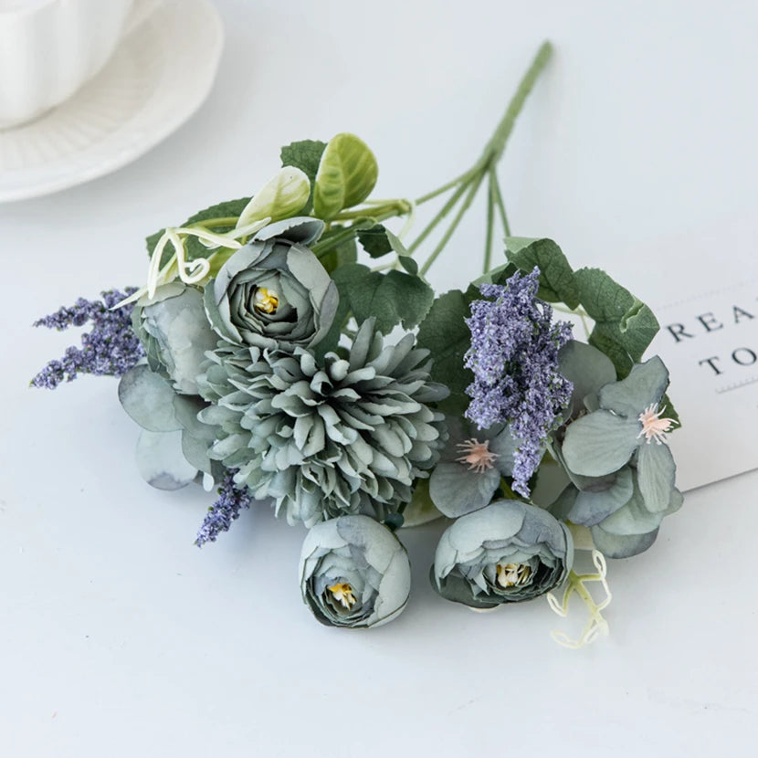 Silk Hydrangea Rose Artificial Flowers – Wedding & Home Décor Artificial Silk Flowers Babs Blue 1 pc