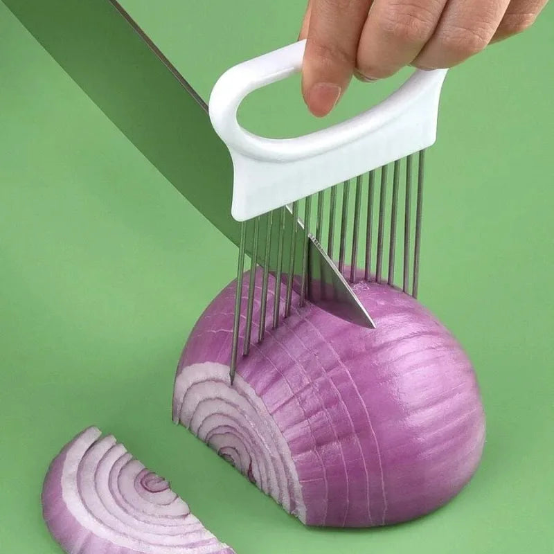 Stainless Steel Onion Holder & Vegetable Slicer – Kitchen Tool Vegetable Slicer Tool Babs
