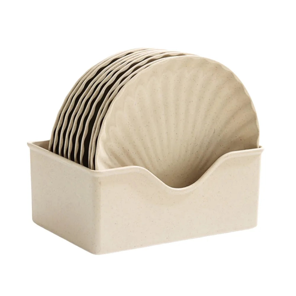 10PCS Nordic Shell-Shaped Plates Set with Storage Base | Microwave Safe Serving Plate Set Babs Beige