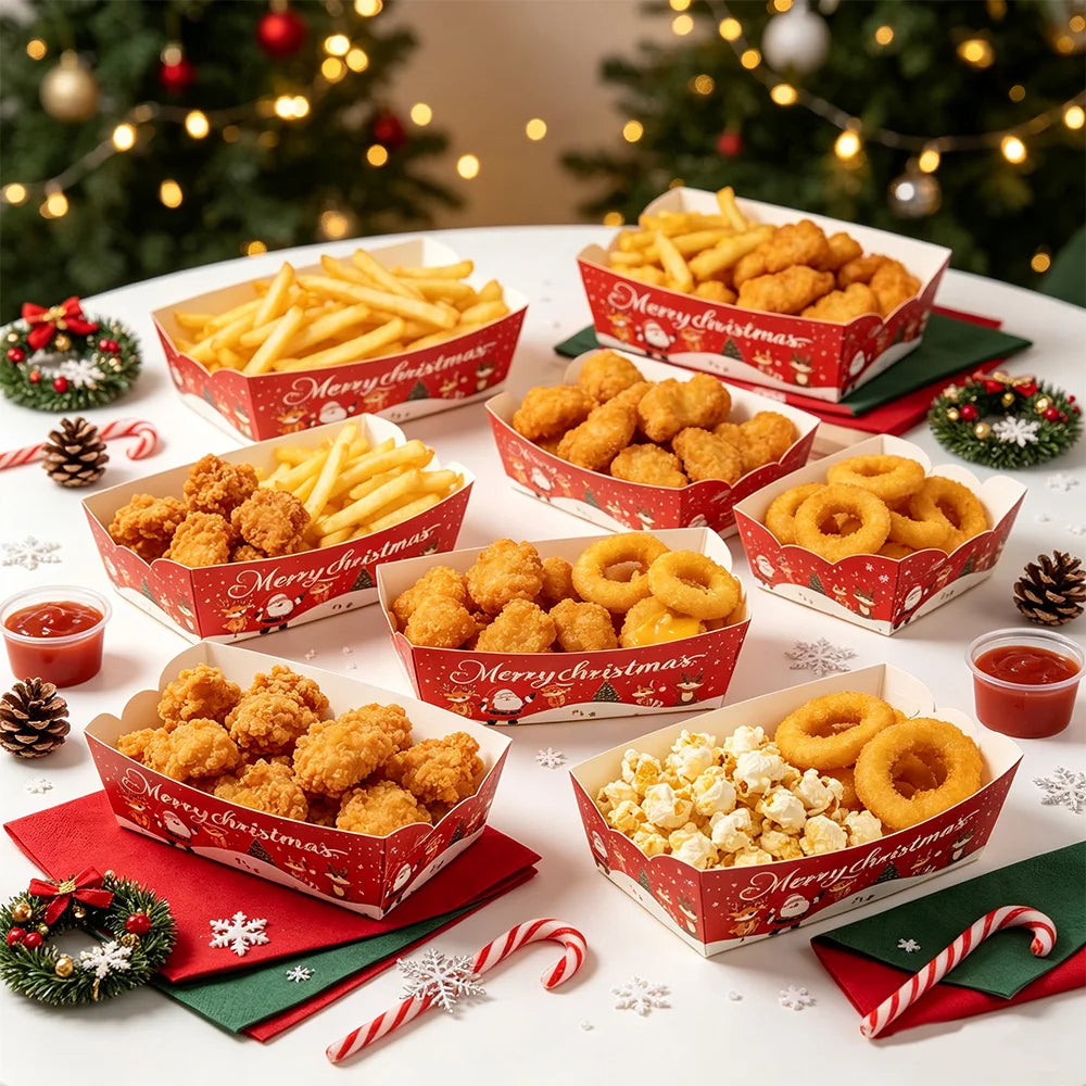 Christmas Paper Food Trays – Xmas Snack Containers 10–50pcs Party Food Trays Babs