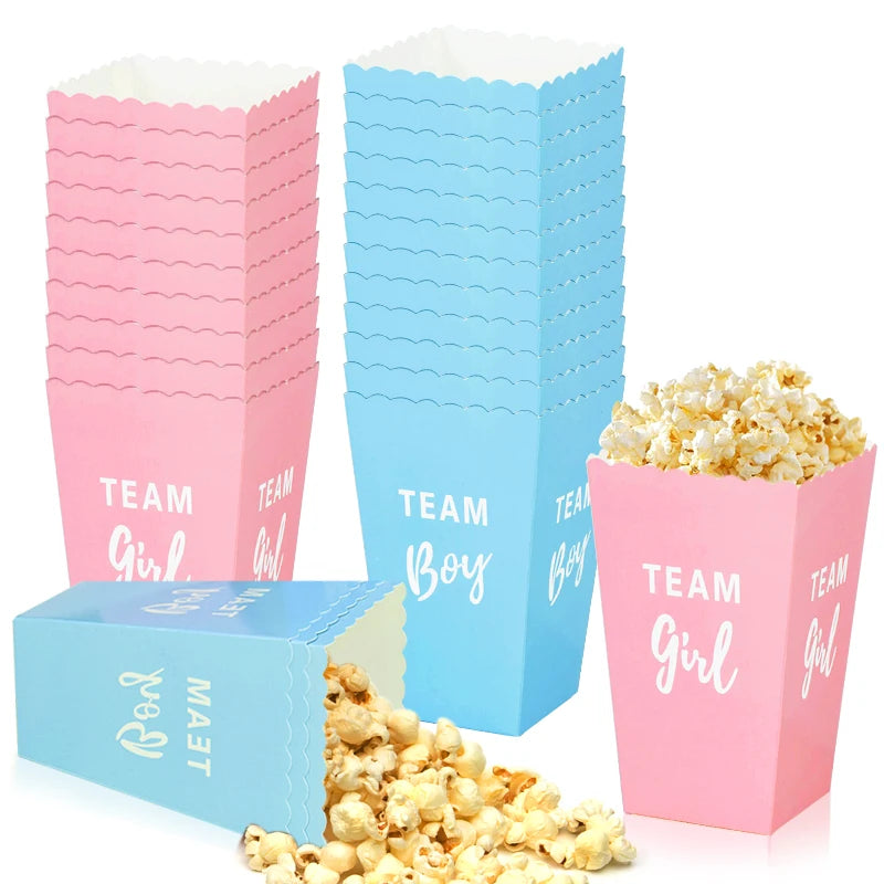 Gender Reveal Popcorn Boxes – Team Boy & Team Girl Party Set Party Favor Boxes Babs
