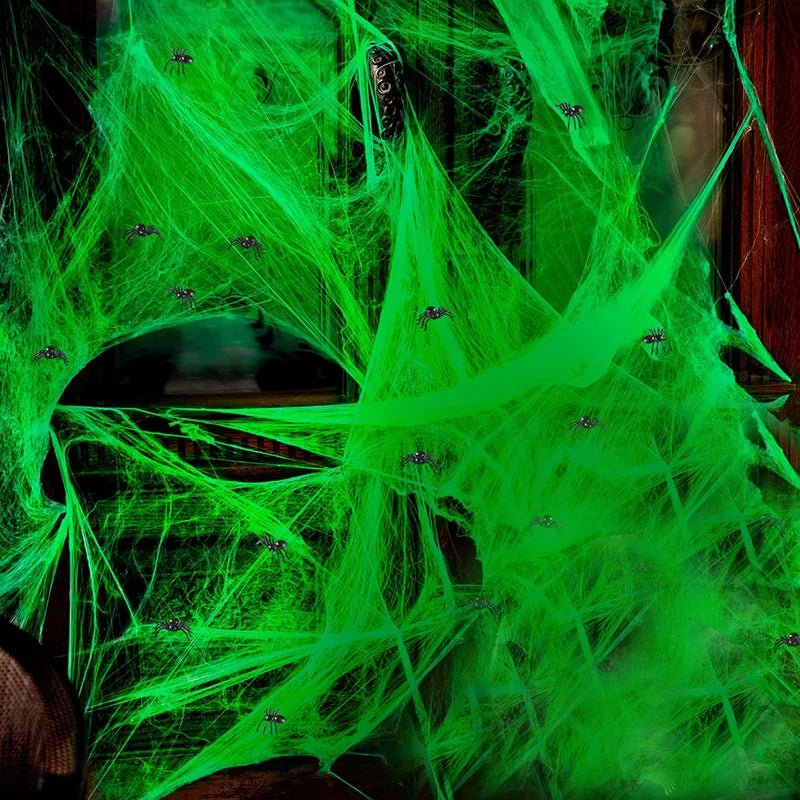 Glow in the Dark Spider Web Halloween Decoration + Fake Spiders Halloween Decoration Set Babs