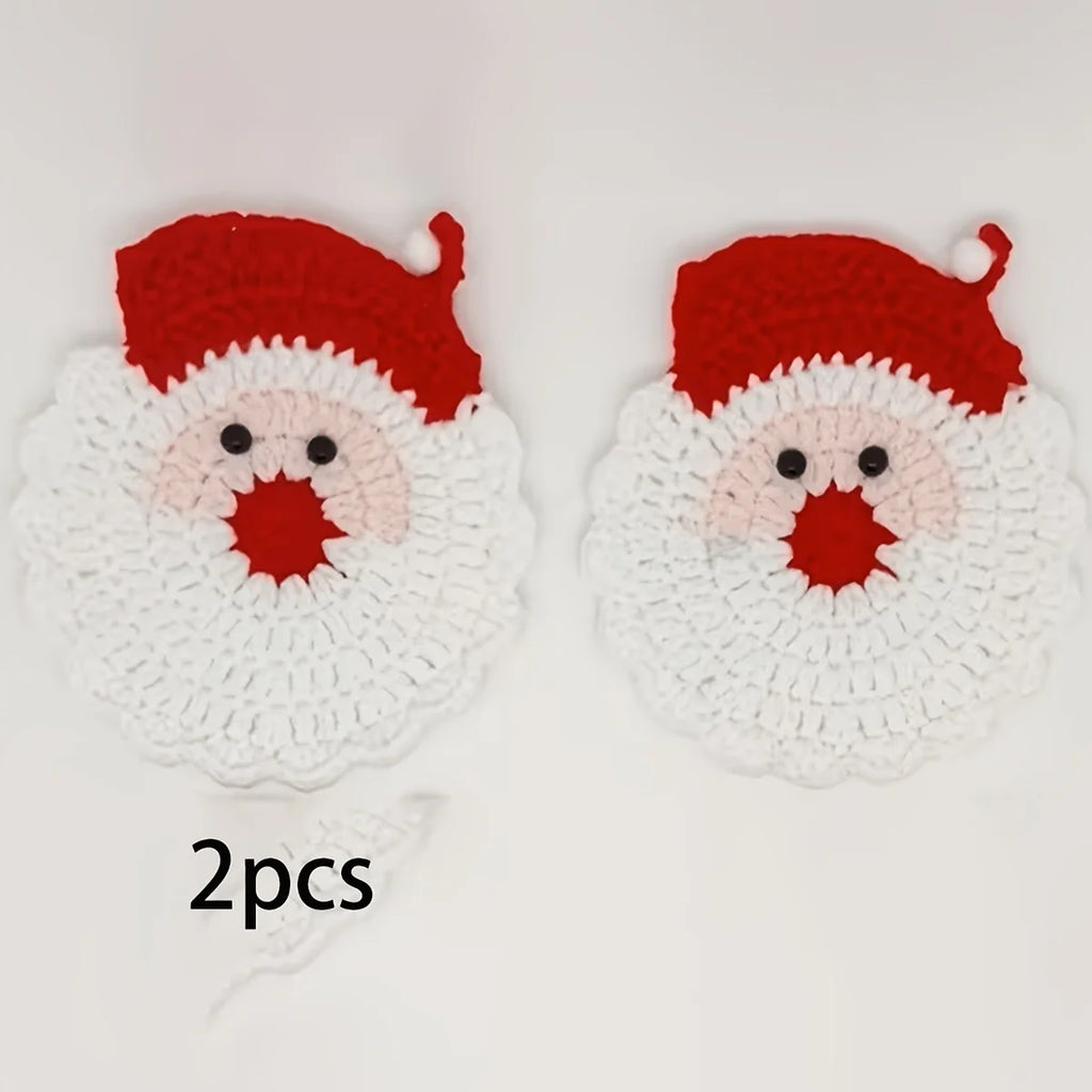 2PCS Handmade Crochet Santa Claus Coasters | Christmas Gift Holiday Crochet Coasters Babs 2PCS