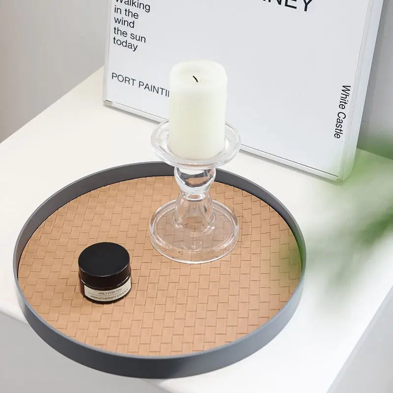 Nordic Round Leather Storage Tray | Modern Home Organizer Decorative Storage Tray Babs