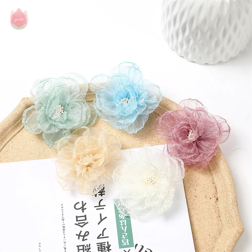 5-Pack 8cm Chiffon Artificial Rose Flower Heads for DIY Decor Artificial Flower Heads Babs