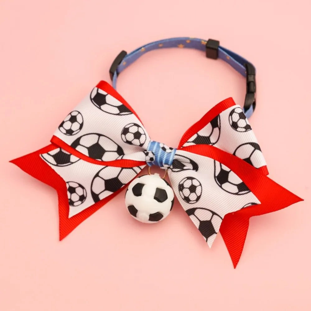 Soccer Football Pet Collar & Bow Tie – Adjustable, Safe Pet Collar Costume Babs Red S 1-7kg