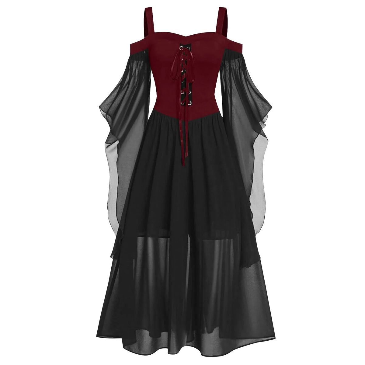 Women's Gothic Witch Costume Dress – Off-Shoulder Butterfly Sleeve Halloween Costume Dress Babs Red 4XL