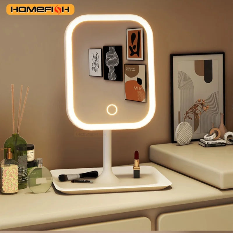 LED Vanity Makeup Mirror – 3 Color Touch Light, Desktop LED Vanity Mirror Babs White
