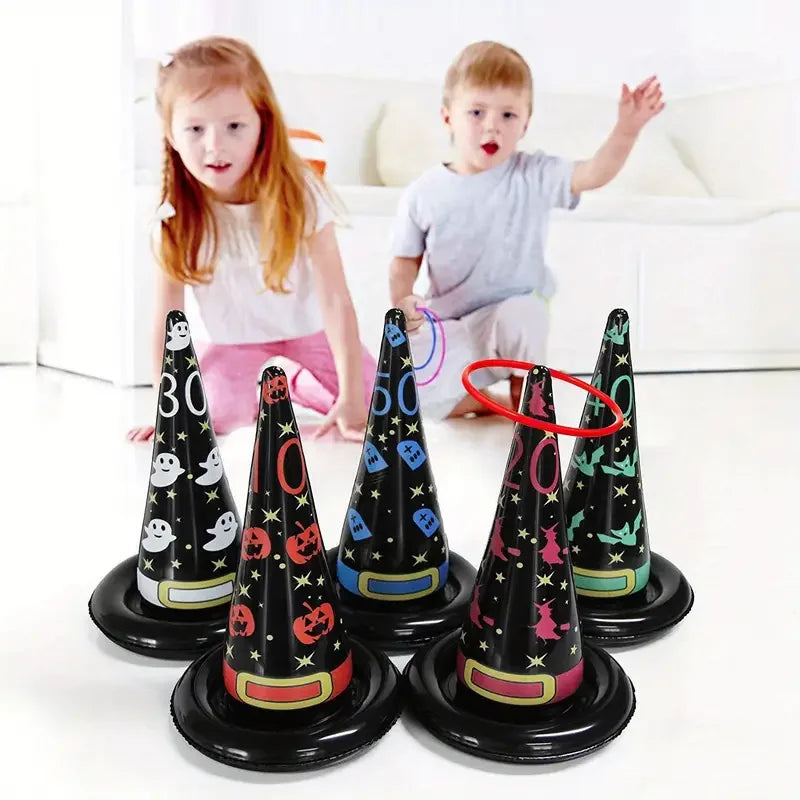 Halloween Inflatable Witch Hat Ring Toss Game – 5 Hats & 20 Rings Party Ring Toss Game Babs