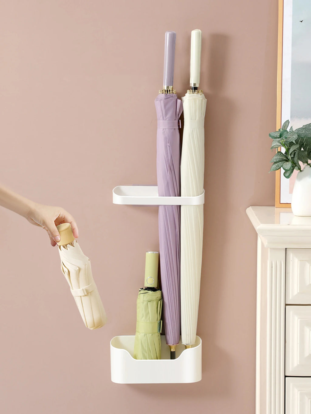 Punch-Free Wall Mount Umbrella Rack with Drain Tray Umbrella Stand Rack Babs