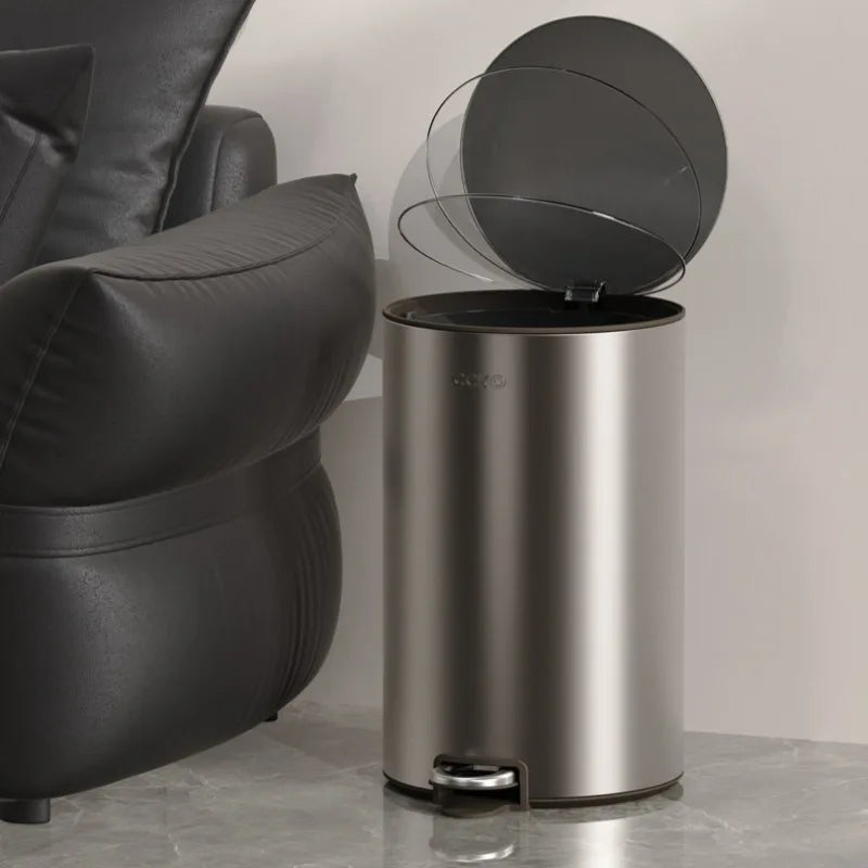 Stainless Steel Pedal Trash Can | 7L 11L 15L Round Dustbin Pedal Trash Can Babs
