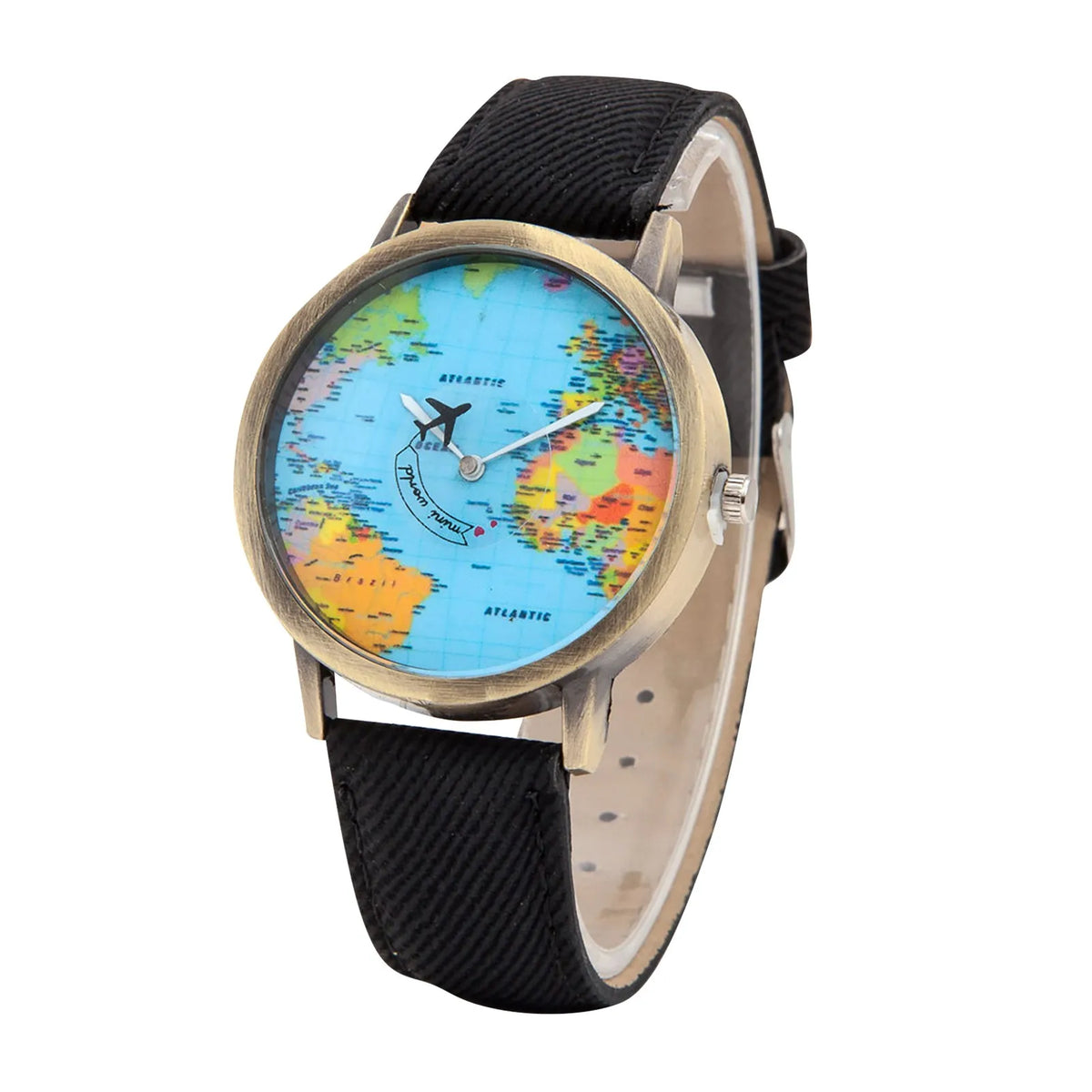 World Map Denim Band Quartz Watch – Unisex Casual Wristwatch Quartz Wristwatch Babs Black