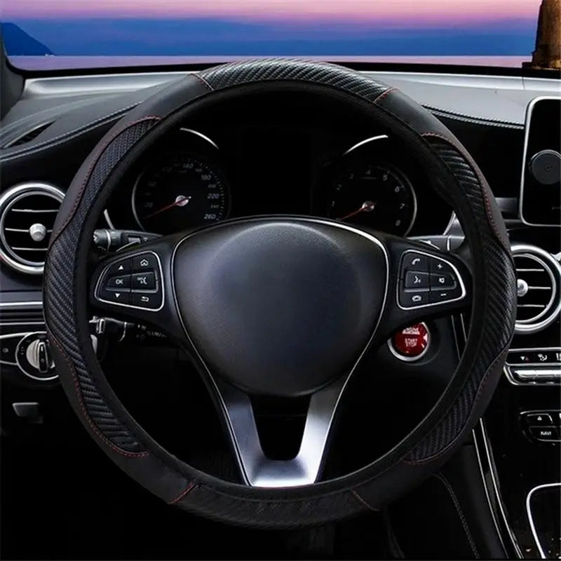 PU Leather Car Steering Wheel Cover – Anti-Slip 38cm Steering Wheel Cover Babs Black