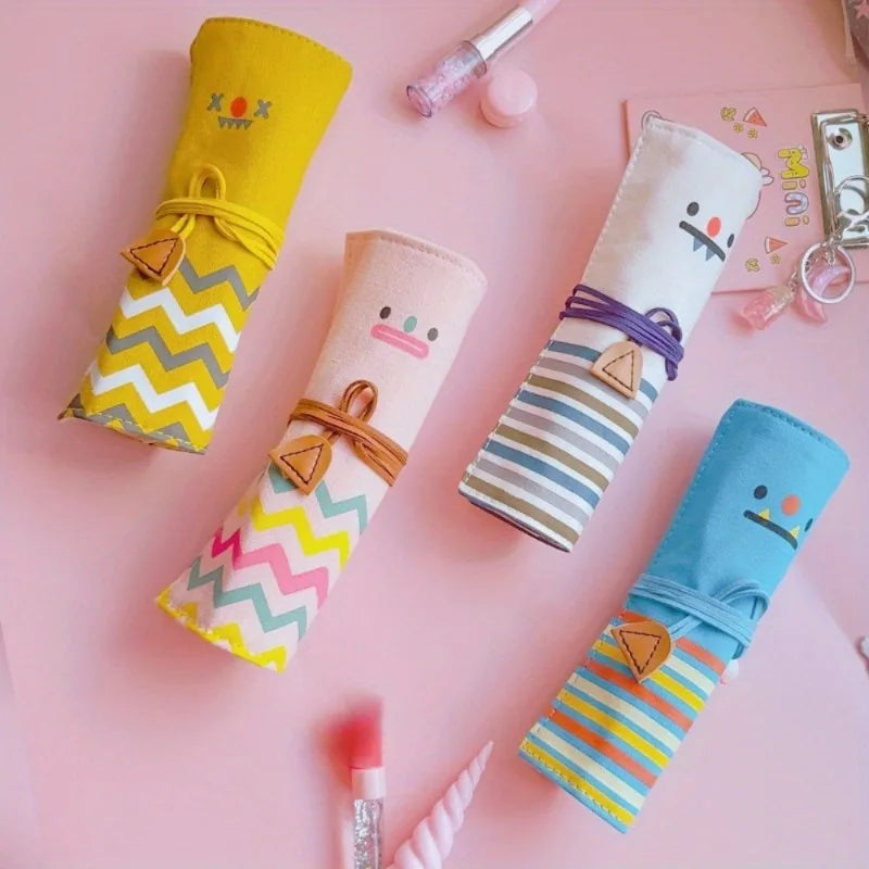 Canvas Roll-Up Pencil Case & Makeup Brush Storage Bag Canvas Pencil Roll Bag Babs