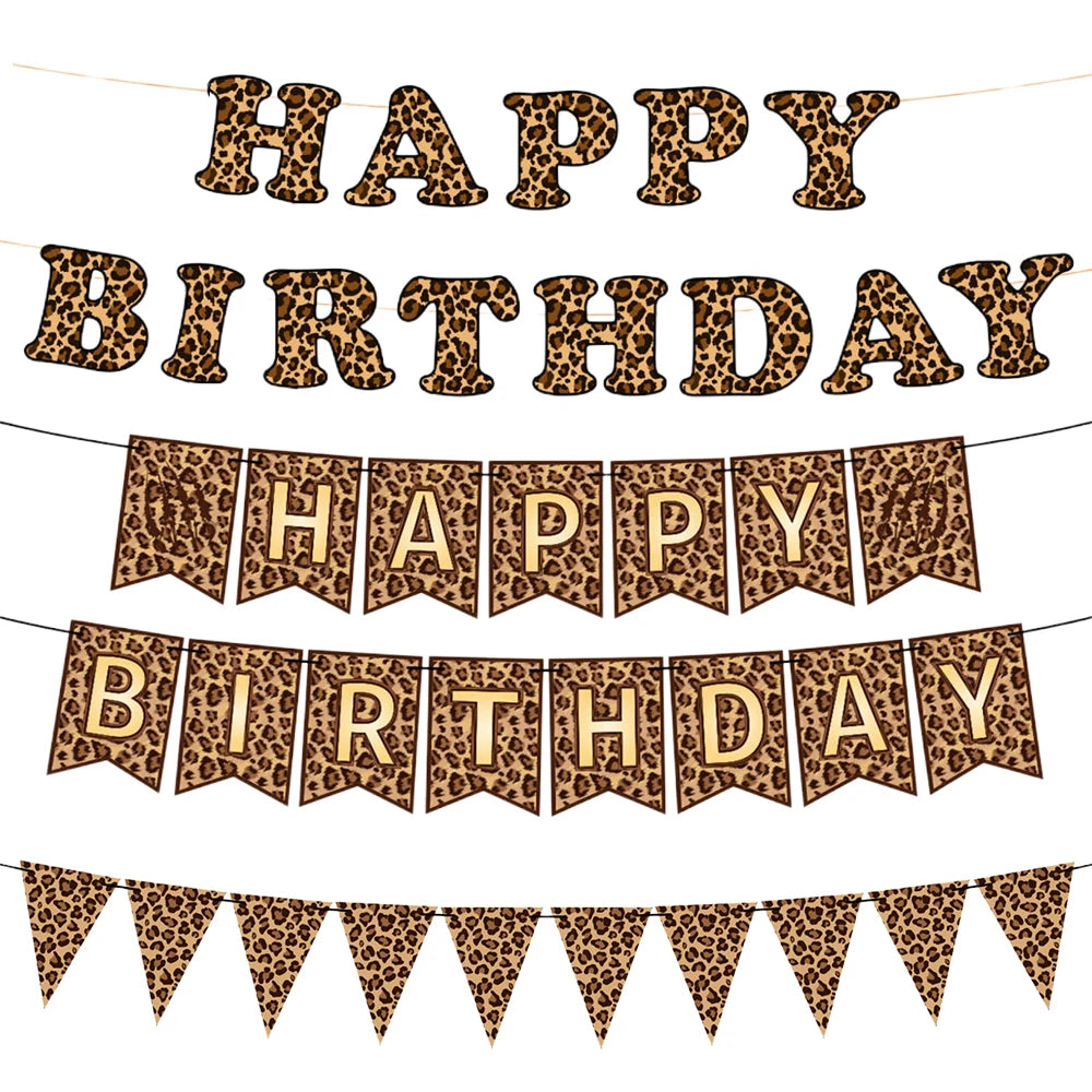 Leopard Print Birthday Banner & Balloon Party Decor Set Party Decoration Set Babs
