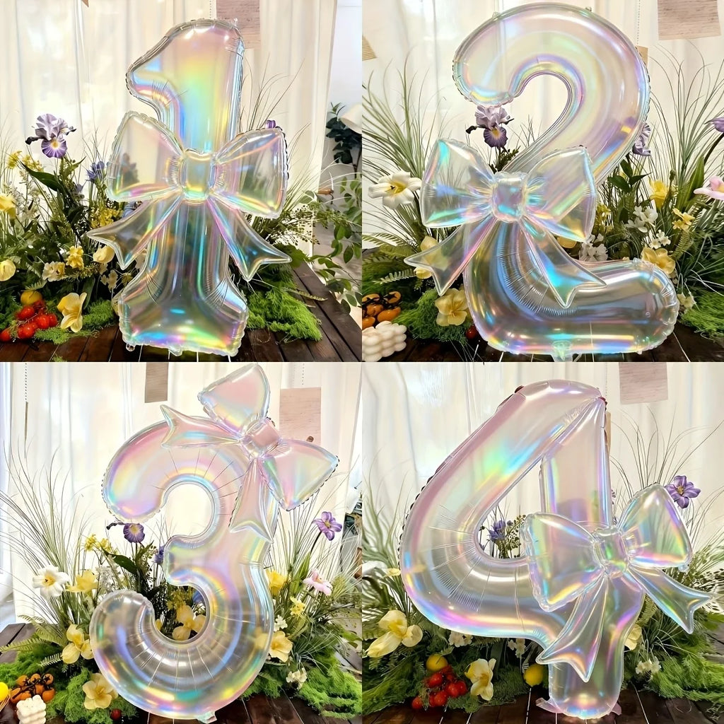 40" Iridescent Number Balloon & Bowknot Kit – Birthday Party Party Balloon Kit Babs