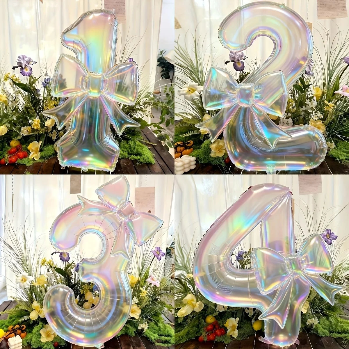 40" Iridescent Number Balloon & Bowknot Kit – Birthday Party Party Balloon Kit Babs