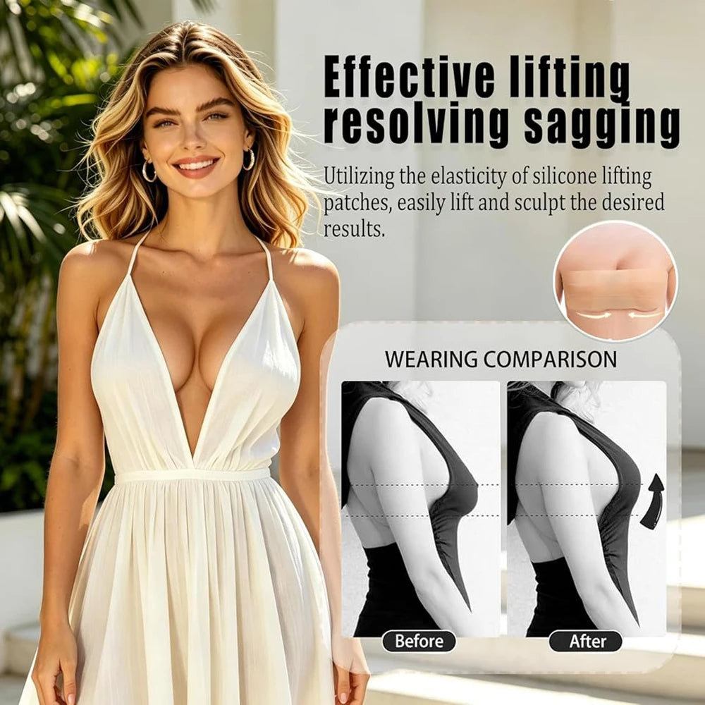 6-Pack Precut Silicone Breast Lift Tape – Reusable Sticky Bra Breast Lift Tape Babs