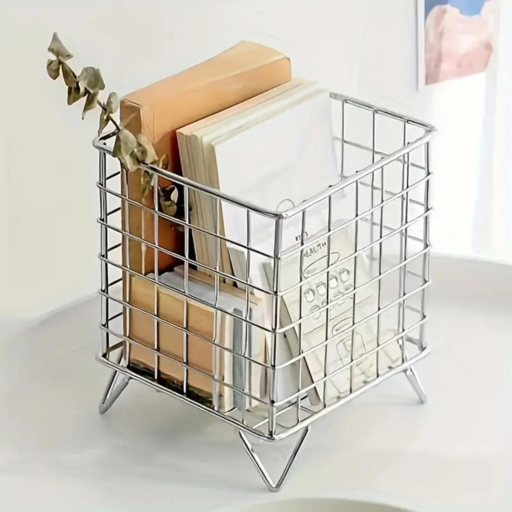 Iron Storage Basket – Kitchen, Desktop & Cosmetic Organizer Iron Storage Basket Babs silvery
