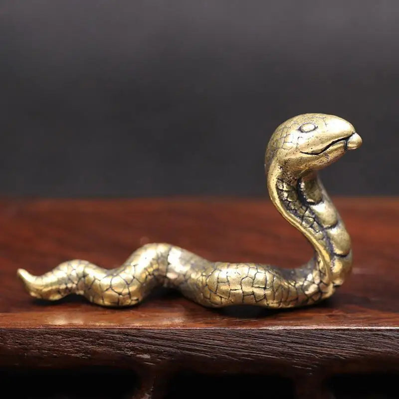 Brass Zodiac Snake Figurine – Vintage Desktop Ornament & Tea Pet Brass Figurine Babs