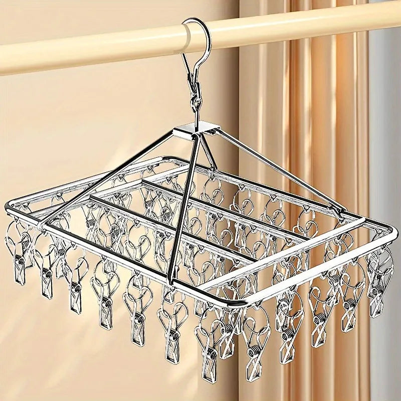 Stainless Steel Clothes Rack – Windproof Clip & Rotating Hook Laundry Drying Rack Babs