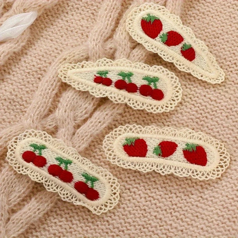Vintage Strawberry Cherry Lace Hair Clips – 4pcs Retro Pins Hair Clips Babs