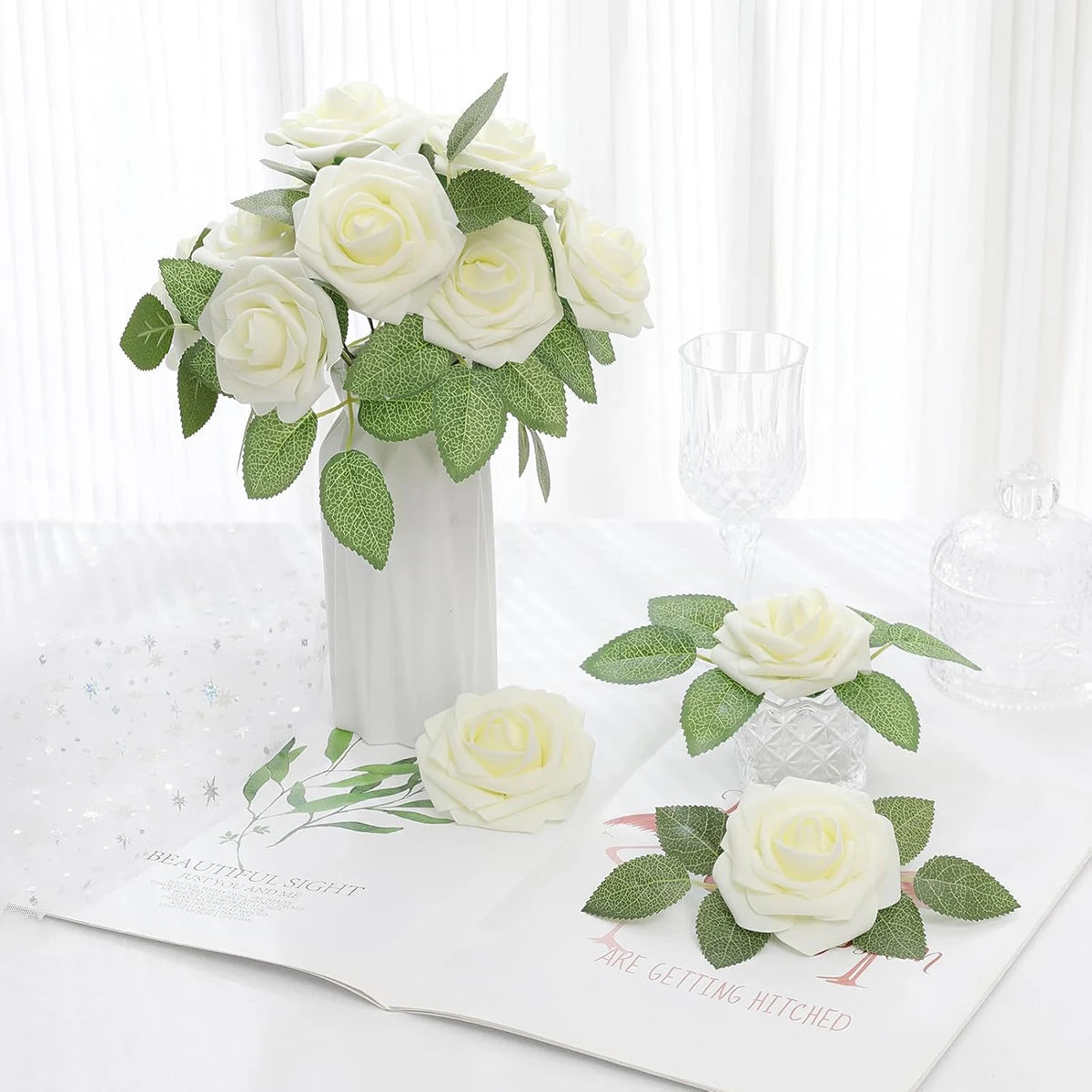 30 Artificial PE Foam Roses with Stems | Wedding & Party Décor Artificial Flower Set Babs