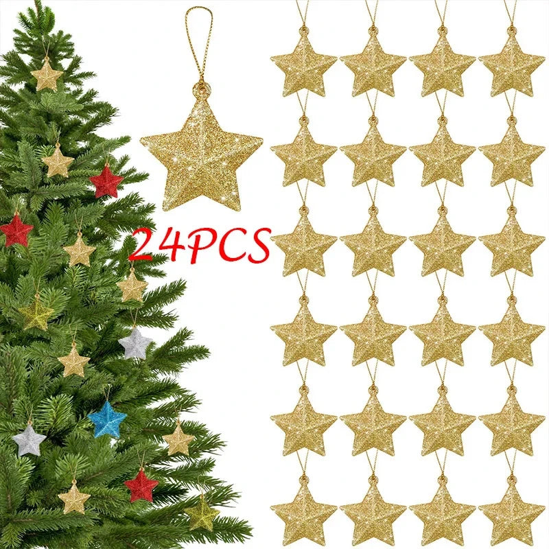 Gold Glitter Star Christmas Ornaments 2025 – Holiday Tree Pendants Christmas Tree Ornament Babs