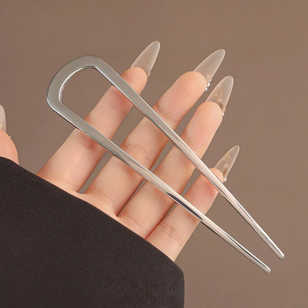 U-Shaped Metal Hair Fork Sticks | Gold Silver Black Alloy Hair Fork Sticks Babs 14cm B