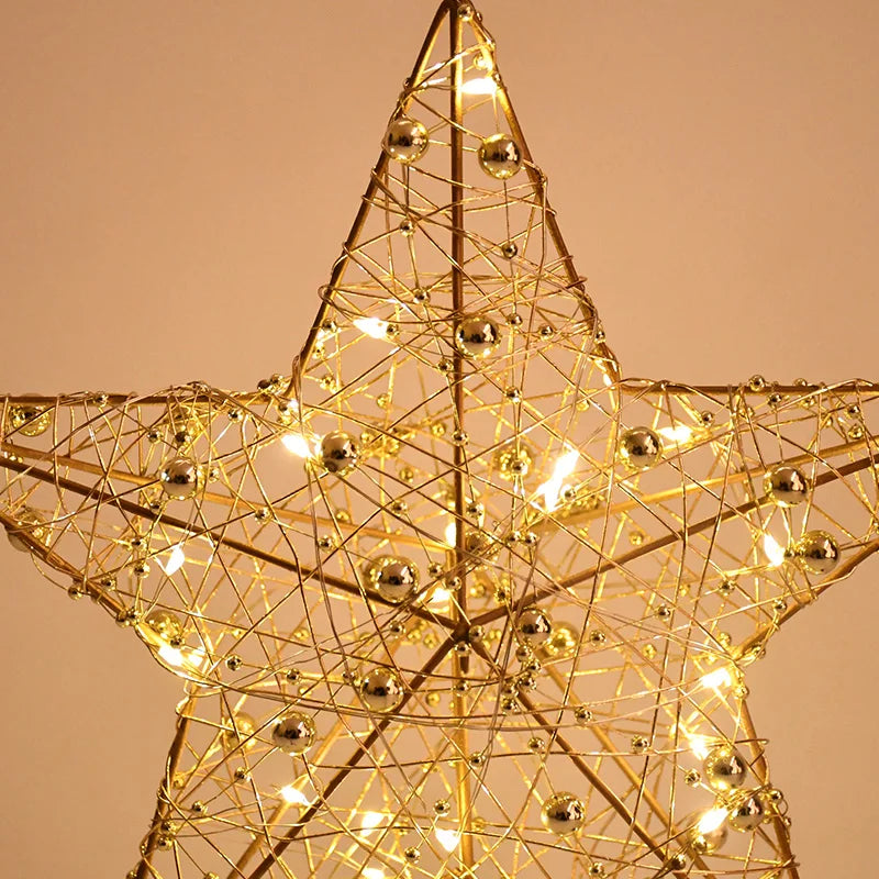 LED Star Christmas Tree Topper – Gold Iron & Pearl Wire Christmas Tree Topper Babs