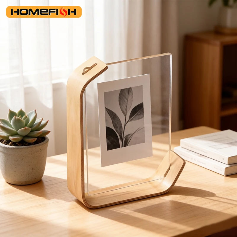 Acrylic Wood Desktop Photo Frame | Double-Sided Display Stand Desktop Photo Frame Babs