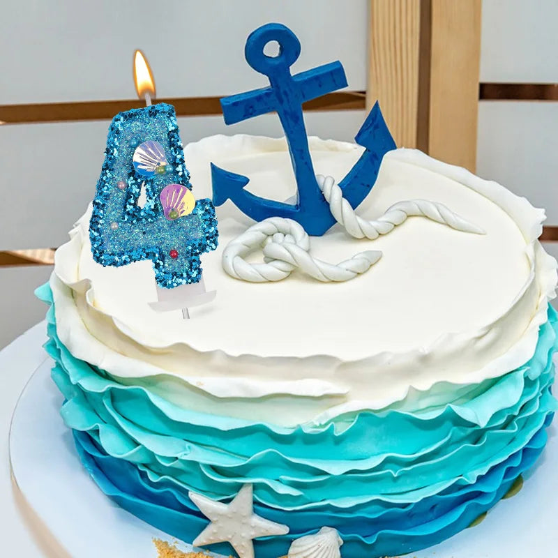 Glitter Blue Number Cake Candles – Mermaid Birthday Topper Birthday Cake Candles Babs