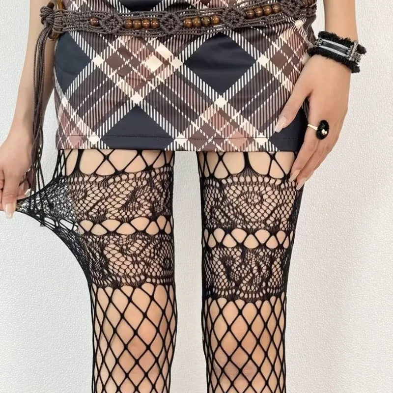 Grey Fishnet Tights – Goth Punk Hollow Mesh Pantyhose for Women Fishnet Tights Babs B One Size