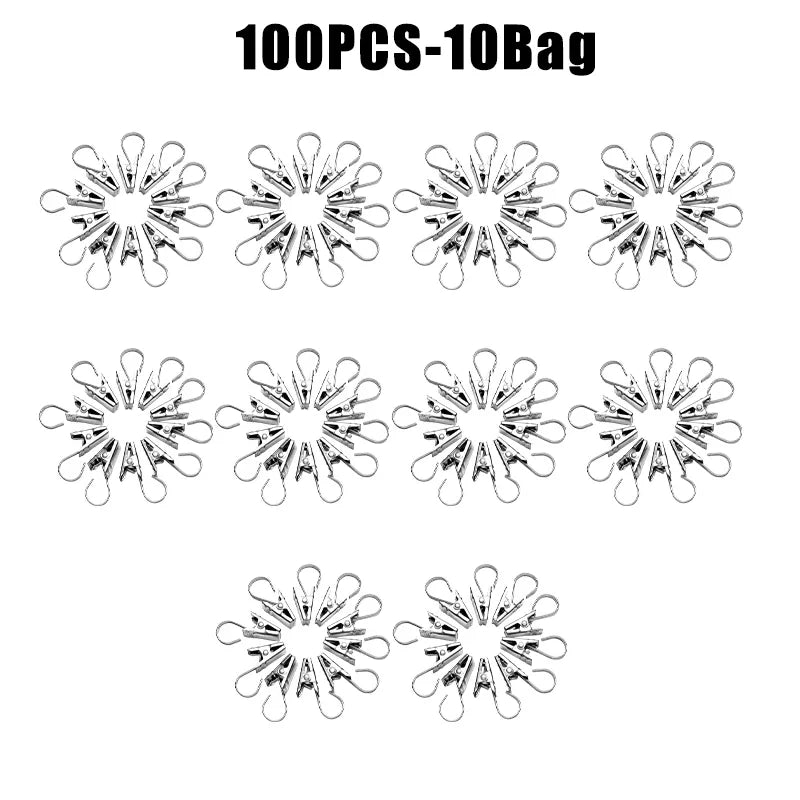 Stainless Steel Curtain Clips with Hooks – Home & Photo Décor Curtain Clips & Hooks Babs 100PCS 10Bags